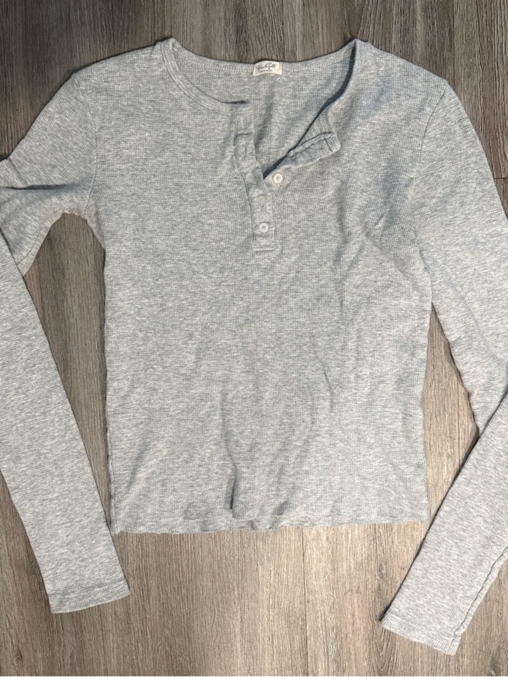 Brandy Melville Gray Waffle-Knit Henley Top